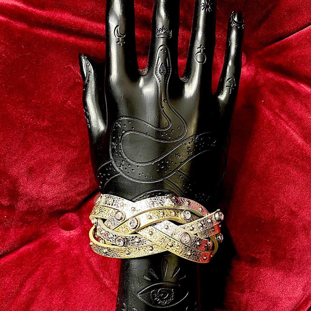Brighton Studded Gemstone Braided Leather Cuff